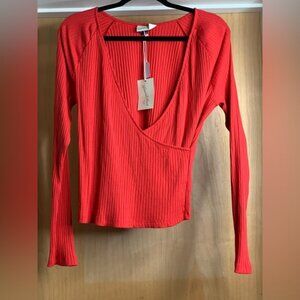 Universal Thread Red Ribbed Long Sleeve Top.  Size-Large